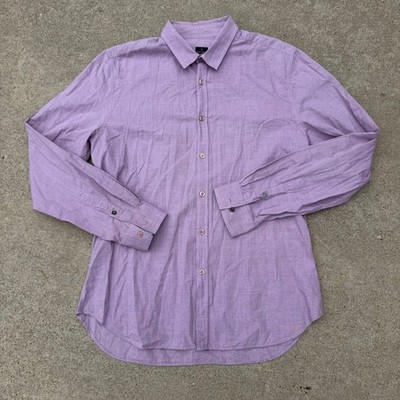 Paul Smith Button Down Mens L Purple Floral Trim Cotton Casual Designer Shirt
