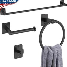 4 Piece Bathroom Accessories Set Towel Bar Ring Toilet Paper Holder Hook New