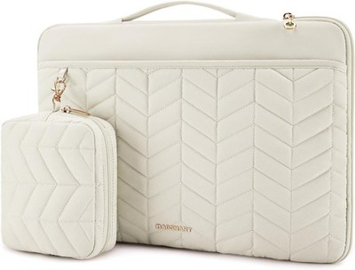 Puffy Padded Laptop Bag Sleeve for Women, Portable MacBook Air/Pro Case, Beige