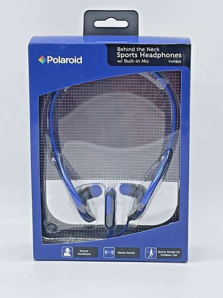 Auriculares deportivos Polaroid detrás del cuello PHP800 con micrófono incorporado - azules - nuevos
