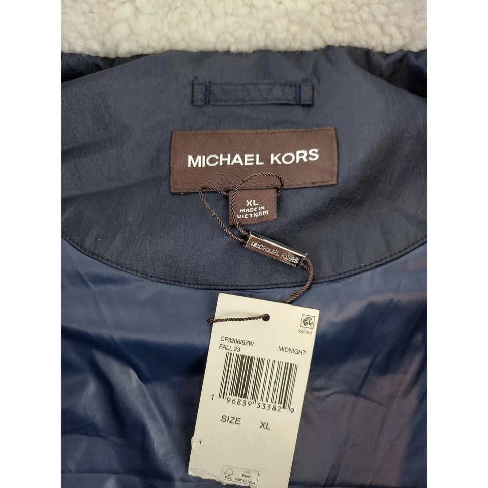 Michael Kors Men's Quilted Corduroy Trim Puffer Vest Coat Midnight Blue XL - Image 4 of 4