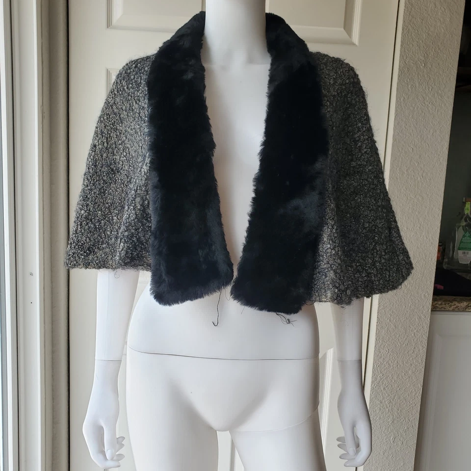 Vintage 50s Cropped Elbow Length Faux Fur Cape Shrug - Image 2 of 4