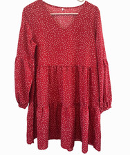 V-Day Dress Amoretu Polka Dot Tunic Dress V Neck Loose Flowy Swing in Wine Sz Sm
