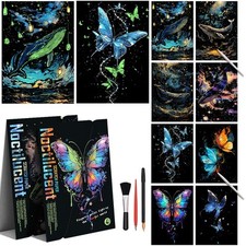Adult Crafts Glow in The Dark Scratch Art Rainbow Painting Paper 8 Sheet with...