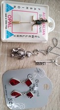 Opal, Silver & Gold Plated Jewellery (Earrings & Pin). Articulated Teddy. UK. bc