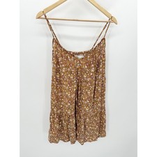 Old Navy Dress Women SMALL Camel Brown Floral Print Sleeveless Cami Tank Mini