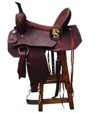 Dark Brown Western Leather Barrel Racing Horse Saddle Roughout Ranch Style Saddl