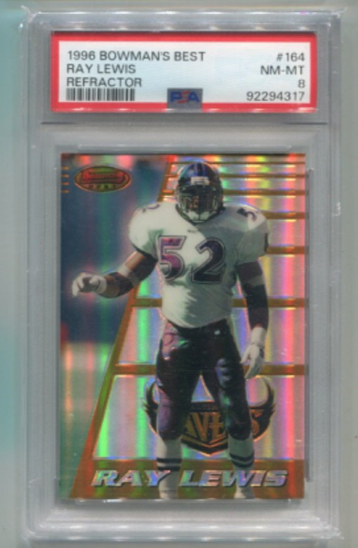 1996 Bowman's Best - RAY LEWIS - Refractor Rookie #164 - BALTIMORE RAVENS  PSA 8