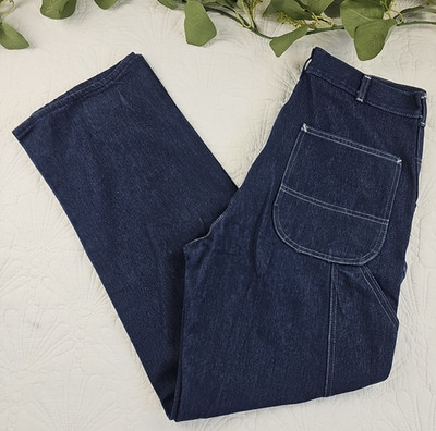 VTG Sear's Denim Cargo Carpenter Straight Leg Jeans Size 34 x 32