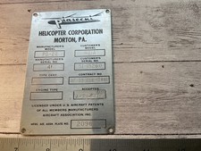 ORIGINAL 1950S PIASECKI H21A HELICOPTER DATA NAME PLATE