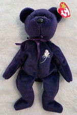 Ty Beanie Babies Purple Princess Diana Bear With White Rose Plush NWT