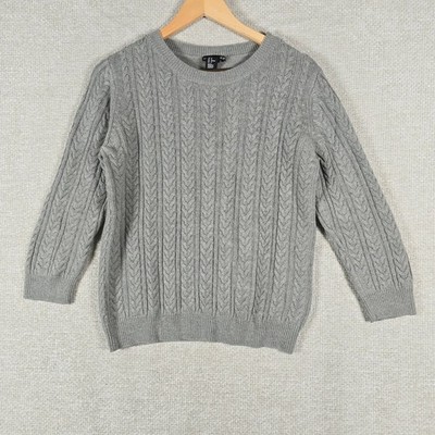 HM Basic Womens Gray Cable Knit Wool Blend Crew Neck Sweater Size M