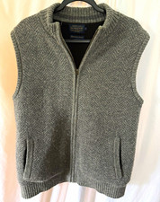 Vintage Pendleton Shetland Wool Knit Fleece Lined Zip Sweater Vest Gray Men M