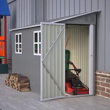 4x10 ft Outdoor Metal Storage Lean to Shed w/ Galvanized Floor Frame Kit Windows