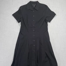 Brooks Brothers 346 Fit & Flare Dress Black Collared Short Sleeves Size 14