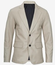Men's BEIGE Leather Blazer Genuine Soft Lambskin Two Button Coat Blazer