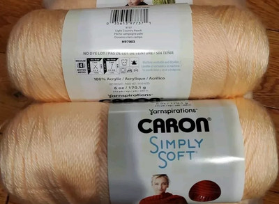 2 Caron Simply Soft Yarn Light County Peach 315yrds/6oz Acrylic Discontinued 