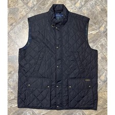Polo Ralph Lauren Chaleco Acolchado Para Hombres 2XLT Negro Forrado a Cuadros Ecuestre Polo Club