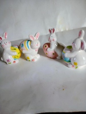 Set of 4 Vintage 1990s Hand Painted Bunnies with easter eggs Figurines
