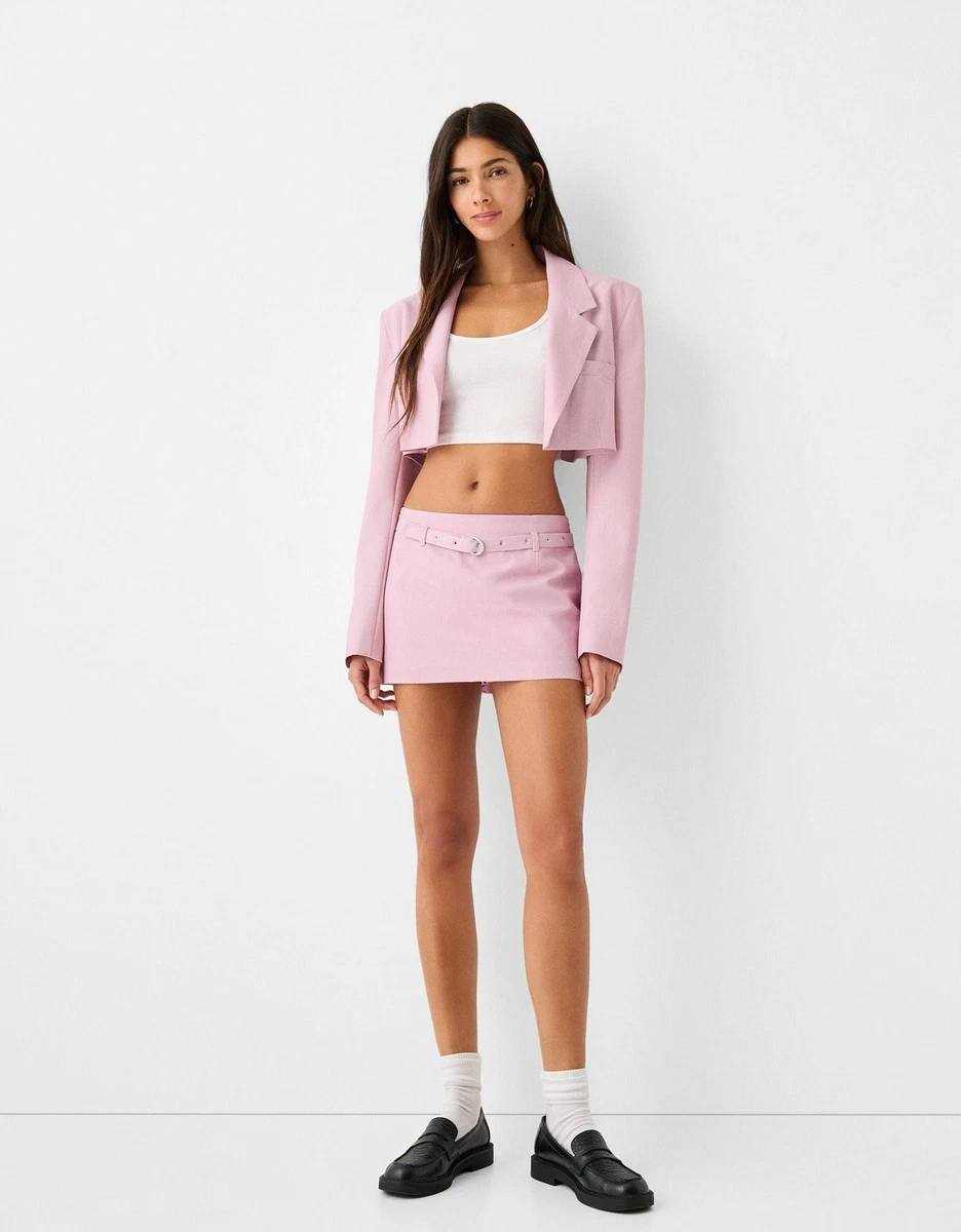 Mini Skort Bershka para mujer con cinturón plateado rosa claro talla S nuevo con etiquetas precio de venta sugerido por el fabricante 29,99