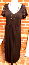 SAVOIR Size 18 Black Sequins Dress Evening Summer Stretchy Wedding Excellent S1