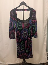 Marciano 100% Silk Mini Dress M Geometric Abstract Black Pink Blue Green Blouson