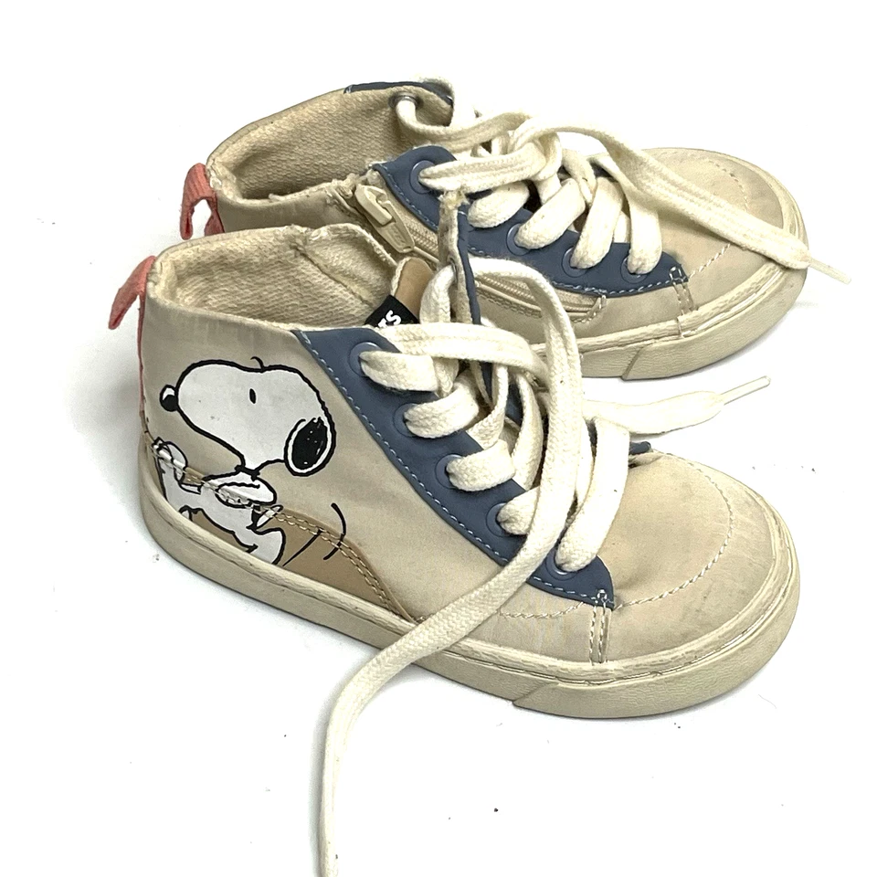 Zara Baby PEANUT Toddler Boy Brown Tan Hi Top Lace Up Boots Shoes Size 23 - Image 2 of 4