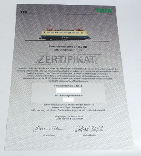 Trix Minitrix 16155 ZERTIFIKAT Spur N E-Lok BR 150 012-3 DB DCC Digital Box !!!! | Zustand: Gebraucht