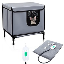 Elevated Heated Cat House Weatherproof, 16.5 x 13 x 13.8 Inch Winter Outdoor ...