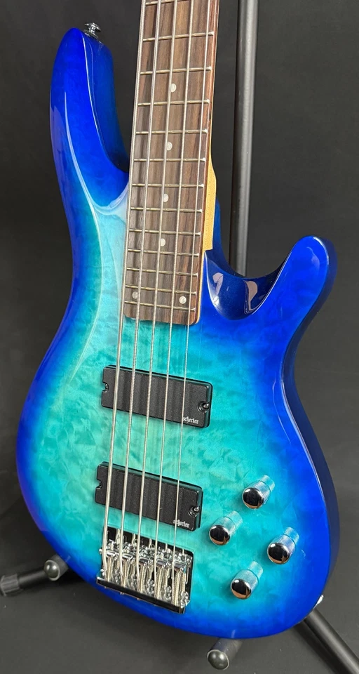 Schecter C-5 Plus 5-String Bass Guitar Quilted Ocean Blue Burst - Image 4 of 4