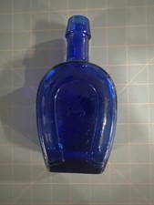 Vintage Cobalt Blue Glass Bottle Decanter Embossed 6" Decor