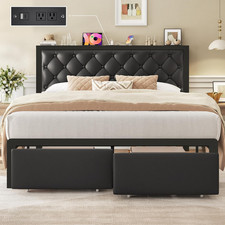 Fluest Queen Bed Frame with 2 Storage Drawers, Upholstered Headboard Button Tuft