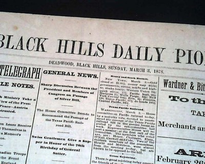 Rare DEADWOOD SD Lawrence County SOUTH DAKOTA Gold Mining Town 1878 Newspaper