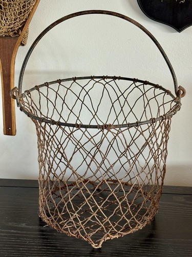 Antique Wire Mesh Diamond Pattern Trash Can/Waste Egg Basket Farm Primitive - Picture 5 of 5