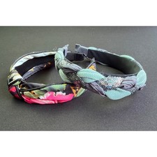 2pc Headband Set Pink Floral Top Knot Braided Blue Sequin Boho Preppy Hair OSFM