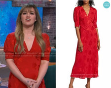 New Rixo Red Zadie Jacquard V-Neck Midi Dress Sz S M