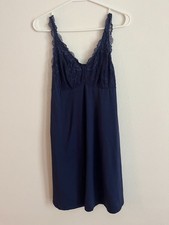 Flora Nikrooz Slip Dress Women Medium Navy Blue Lace Chemise Nightgown Sleepwear