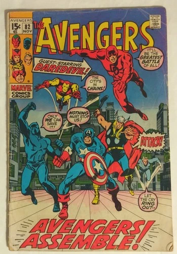 Avengers #82 1970 Vintage Marvel Comic Daredevil Black Panther Iron Man Thor
