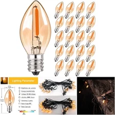 25 Pack C7 LED Filament Bulbs 0.5W E12 Base Warm White Night Light
