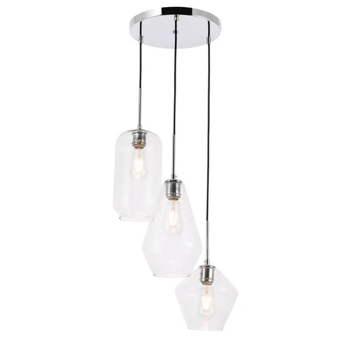 Living District Gene 3-Light Mid-Century Metal Pendant in Chrome and Clear - Picture 4 of 6