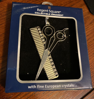 Regent Square Metal Barber Hairdresser Scissors Comb Ornament 3 inches NEW