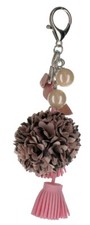 Rhinestone Bling Key Chain Fob Phone Purse Charm Pom Tassel Flower Cluster Pink