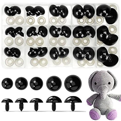 Safety Eyes for Amigurumi Crochet 30PCS 16-24 mm, Plastic Black