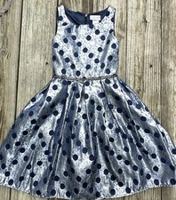 Emily West Girls Size 10 Formal Blue Polka Dot Sleeveless Dress0098