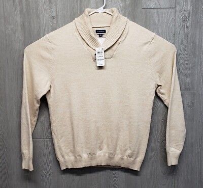 Club Room Sweater Mens Large Pullover Shawl Collar Knit Winter Ivory  Heather NWT
