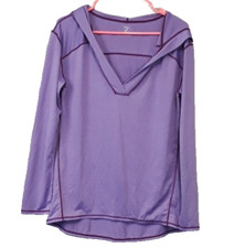Z by Zella Womens Activewear Hoodie Medium Purple Pinstripe V Neck Pullover