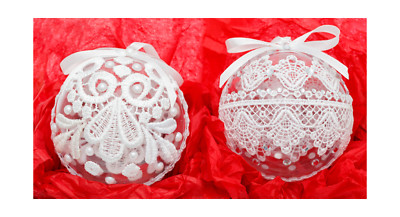 2er Set Weihnachtskugeln handverziert Guipure Spitze, Christbaumschmuck.