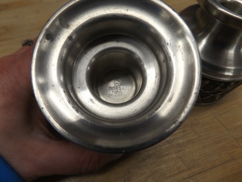 Set of 2 Vintage Norsk Tinn Pewter 3.5" Tall 2.75" Wide Candle Holders - Picture 2 of 6