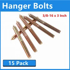 Hanger Bolts 15 Pack 3/8-16 x 3 Inch Double Head Self-Tapping Screw