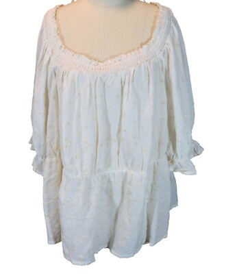 OLD NAVY Cream Embroidered Peasant Top Size 2X Coquette Boho Fairy Milkmaid NWT